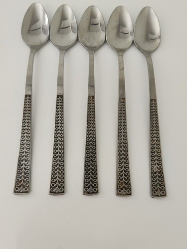 4 Vintage Stanley Roberts MATADOR Stainless MCM Black Textured long Teaspoons - Picture 3 of 6