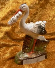 ZUR HOCHZEIT: KLAPPERSTORCH + 3 WICKELKINDERN, fig&uuml;rl. Streichholzhalter, ~ 1900