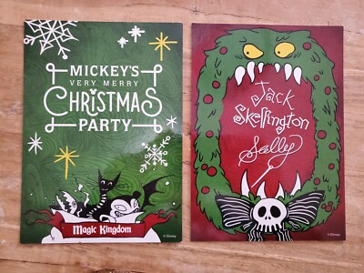 2 JACK SKELLINGTON & SALLY 5x7 Autograph Cards Mickey's Very Merry Xmas Party 