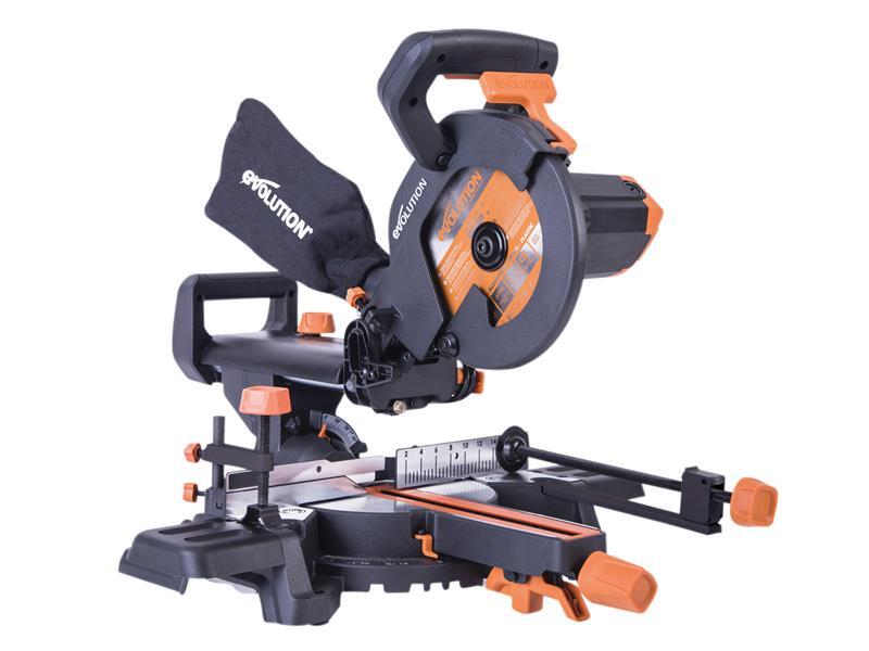 Evolution Power Tools R210SMS+ Sliding Mitre Saw with Multi-Material Cutting, 45° Bevel, 50° Mitre, 230mm Slide, 1500 W, 230 V