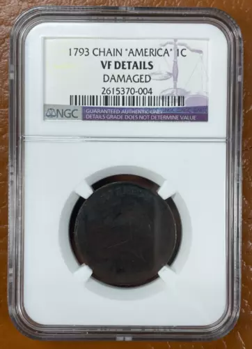 1793 Flowing Hair Chain Large Cent "AMERICA" NGC Very Fine Details Damaged VF