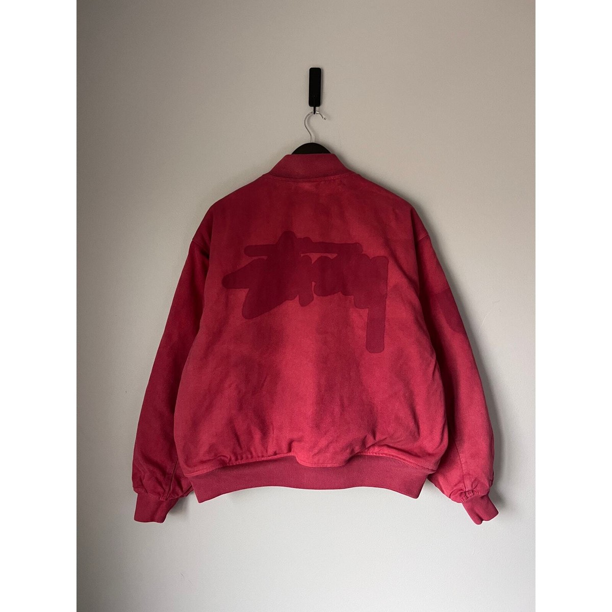 Stussy Ghost Logo Canvas Varsity Jacket - Size XL - Red Stussy Ghost Logo Canvas Varsity Jacket - Size XL - Red