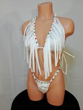 Exotic dancer stripper white two piece bikini dance outfit w rhineston-dancewear