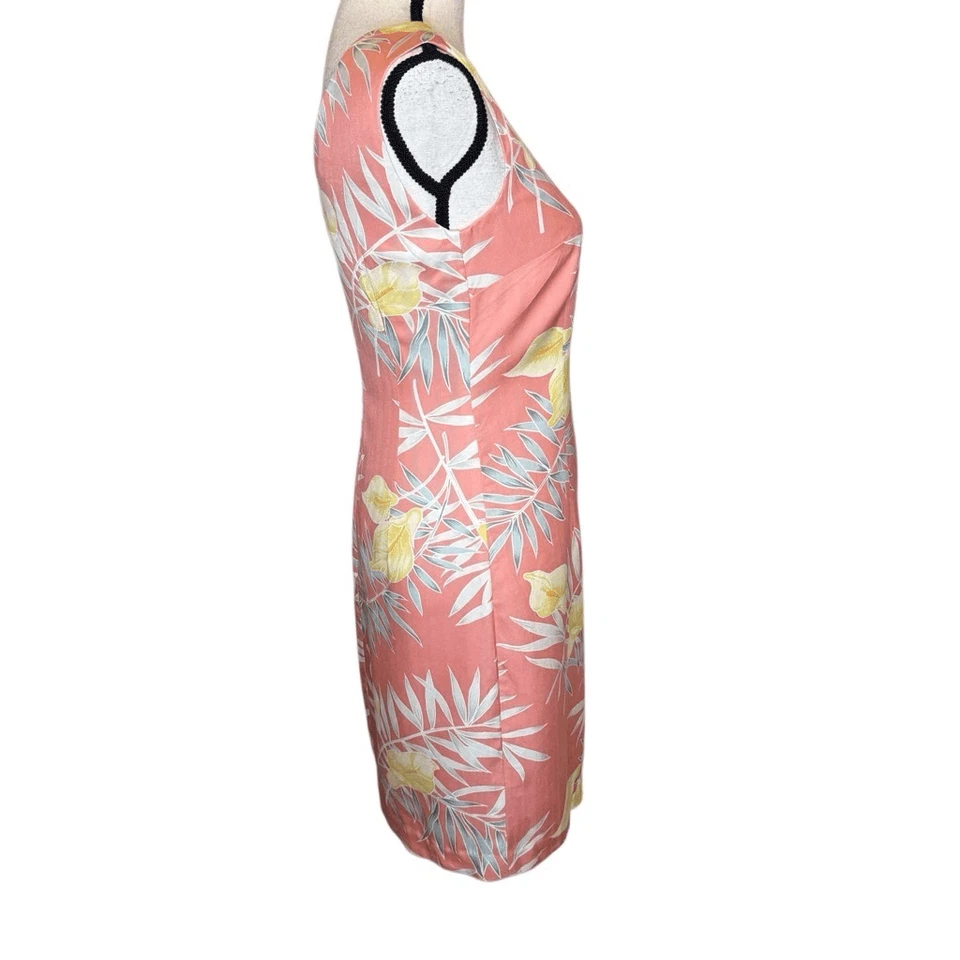 Vintage Tommy Bahama Coral Silk Coastal, Tropical Sheath Dress Size 4 - Image 2 of 4