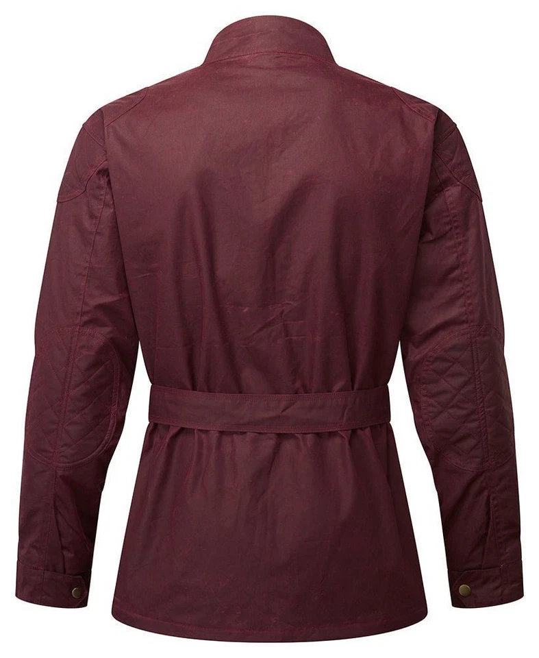 Rouge Foncé Rouge Classique Cire Coton Veste Moto - Photo 3/4