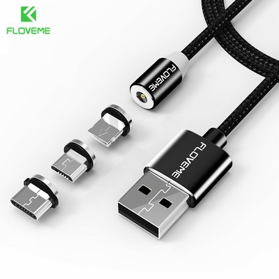  Floveme 3in1 Magnetic Cable For iPhone 6 8 X Micro USB Type C Cabel 2A charger