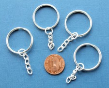 6 Key Chain Rings Shiny Silver 20mm with Attached Chain Z003