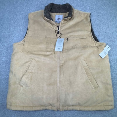 NWT Rainforest Men s Micro Suede Sherpa Lined Vest Tan Size XL Outdoor