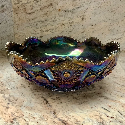 Vintage Imperial Carnival Glass 10" Bowl Dark Amethyst Purple Iridescent