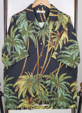 TOMMY BAHAMA Mens Size Medium Palm Tree Hawaiian Shirt 100 Silk Black Green
