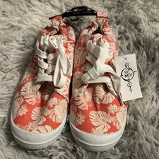 NEW Sole Mates Orange Patterned Women's Shoes Size 8 White Laces Rubber soles