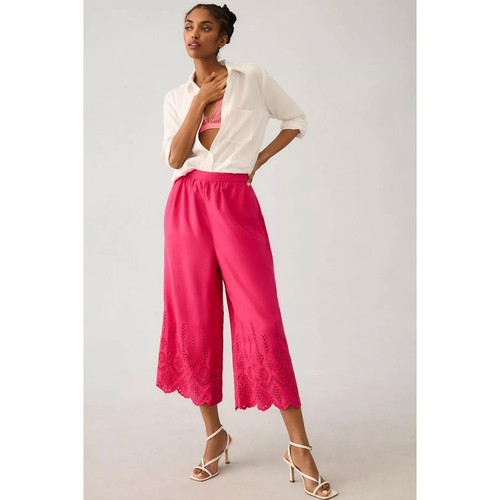By Anthropologie Wide-Leg Eyelet Crop Pants Crochet Lace Embroidered M-8 279776