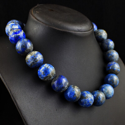 Runde Form 1356 kt natürliche blaue Lapislazuli Perlen Damen Halskette JK 36E381