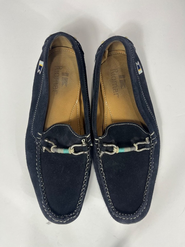 Shackle Issue Riomar Men's Navy Blue Suede Bit Driving Loafers Nautical Shackle Boat ...