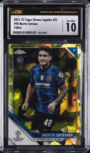 2021-22 Topps Chrome Sapphire UCL YELLOW #90 Martin Satriano CSG 10 GEM MINT