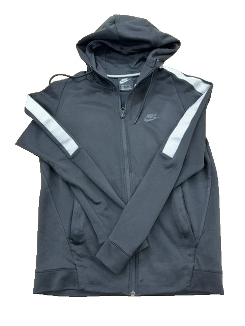 Nike Men's Grey Full-Zip Fleece Hoodie Small Stripe Cotton Polyester
