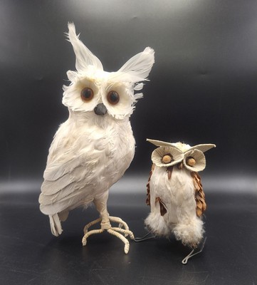 Feathered Owls Set Of 2 Figures Great Decor Or Prop Pieces