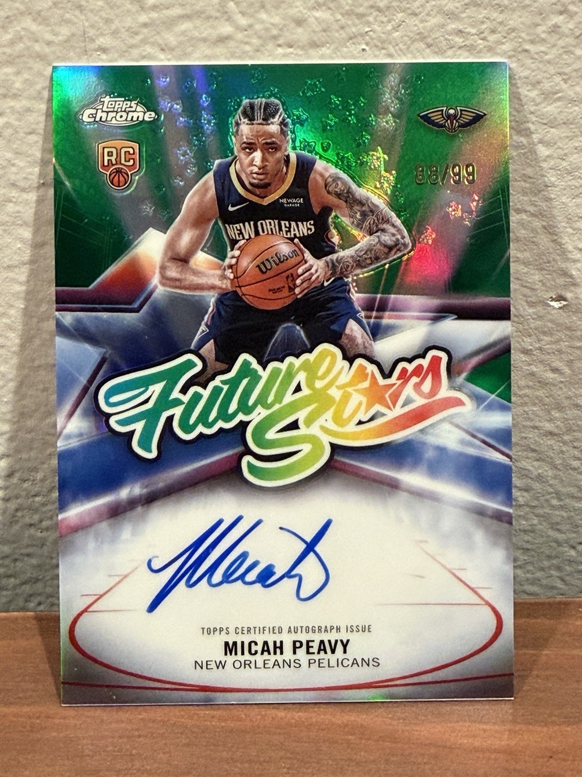 Micah Peavy 2025-26 Topps Chrome On Card Auto /99 Green Refractor RC SP