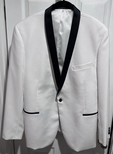 egara White Satin Tuxedo Jacket Black Shawl Lapel One Button Big & Tall 48