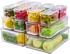 14 Pack Fridge Organizers, Refrigerator Organizer Bins with Lids, BPA Free Stack