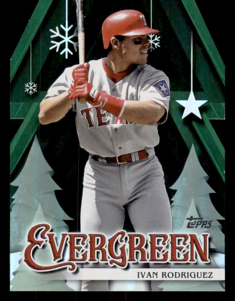 Ivan Rodriguez #E-13 Baseball Cards 2025 Topps Holiday Evergreen trading card — raw and PSA graded price guide