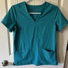 Figs Women's Casma Technical Collection Teal Scrub Top  Sz XS  3 Pocket  V-Neck