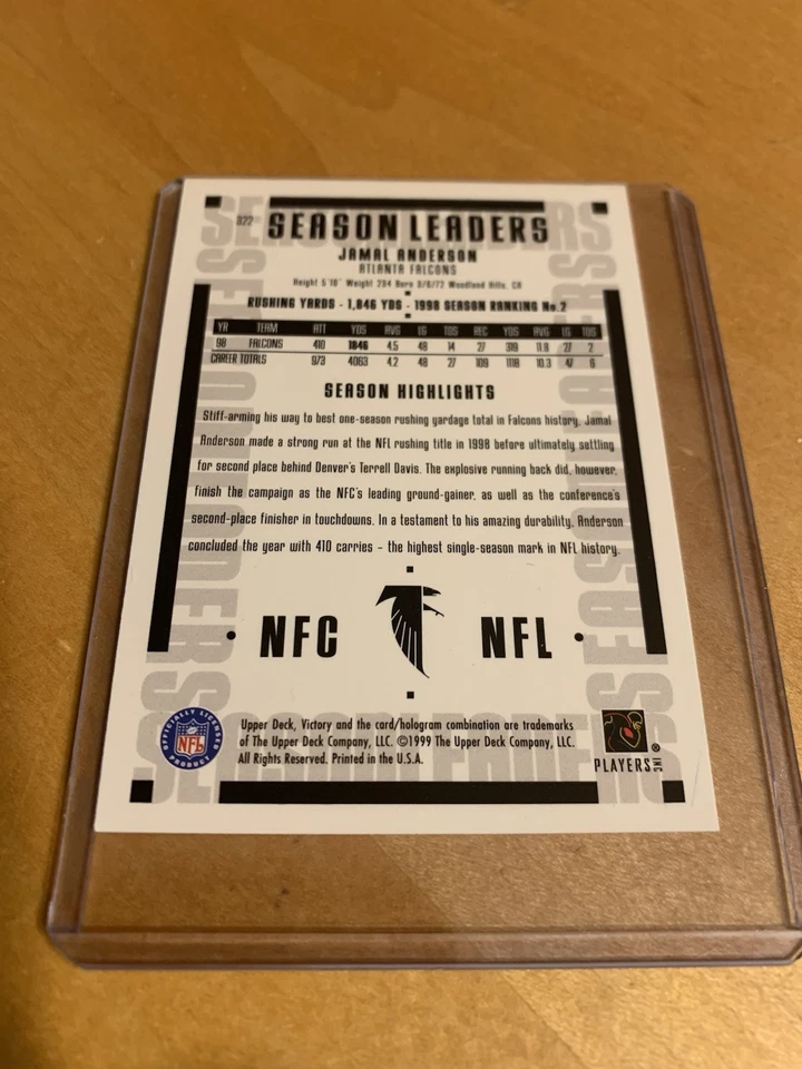 1999 Upper Deck Victory Football Card #322 Jamal Anderson SL - Image 2 of 2
