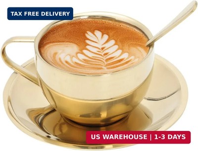 Hemobllo Gold Stainless Steel Coffee Cup Set with Saucer and Spoon Luxury Gold C
