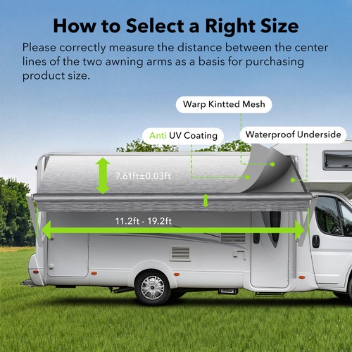 HBN 12'2"-20'2" Heavy-Duty Fabric Length for Awning,RV Awning Fabric Replacement - Picture 3 of 8