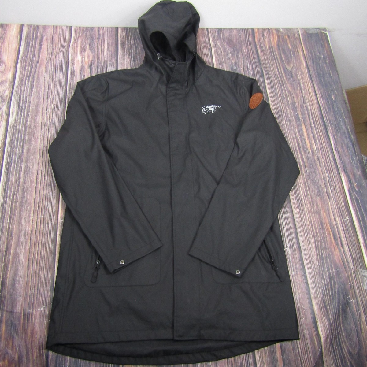Scandinavian Explorer Coat Mens 2XL Black Hooded Rain Parka Lined