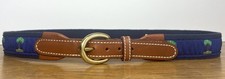 Vtg Dooney  Bourke Belt Mens 32 Palm Trees Brown Leather Trim Canvas Casual