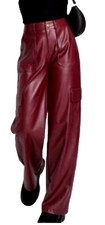 NWT Wild Fable Faux Leather Cargo Pants Women XXL High Rise Straight Leg Wine