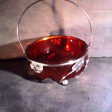 Ruby Red Serving Bowl  Silver Tone Basket/Red Glass Liner Bowl Carrier