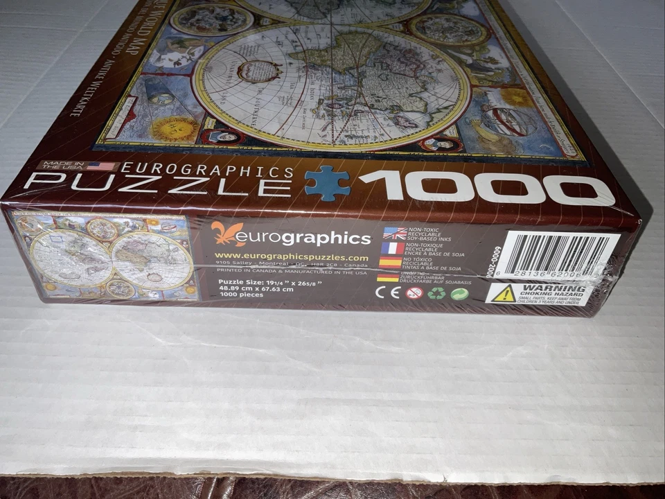 Euro Graphics Antique World Map Puzzle 1000 PC SEALED 19 1/4” X 26 5/8” - Image 2 of 4