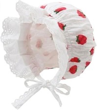 Baby Girl Boy Lace-Cotton-Bonnet Soft Warm Cap One Size Strawberry White