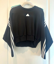 adidas Women  s Black/White Striped Crewneck Pullover Sweatshirt Logo M