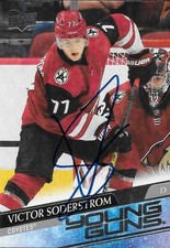 Signed Victor Soderstrom Young Guns 2020-21 UD Arizona Coyotes Rookie Card. rookie card picture