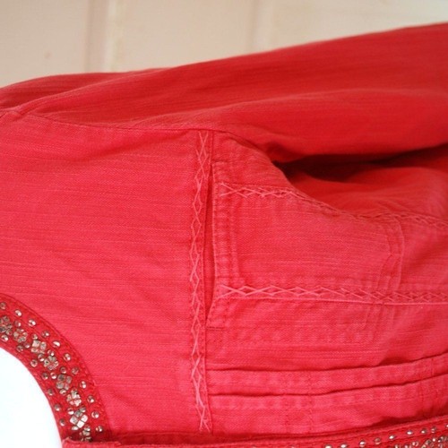 Chicos Statement Jacket Women's Chicos Size 1 Red Embellished Collar Snap Front - Picture 6 of 10