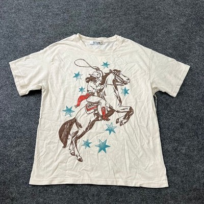 LETLUV Horse Graphic Boyfriend Tee Women's Size XS Ivory