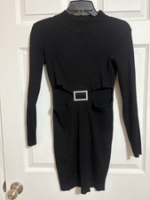 Black Long Sleeve Knit Bodycon Dress Cut Out Buckle Accent Size M
