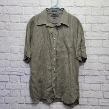 Tommy Hilfiger Pure Linen Button Shirt Mens XL Gray Green Casual Short Sleeve