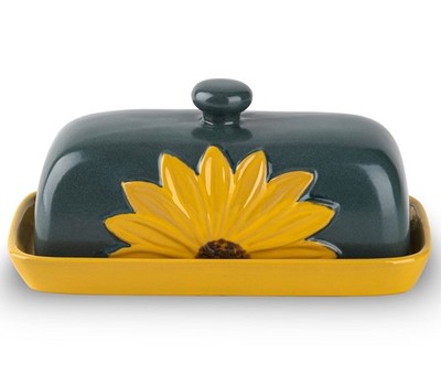 Butter Dish With Lid For Countertop Ceramic Keeper 4 x 8, Yellow 