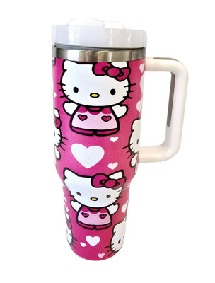 Hello Kitty Pink Stainless Steel Tumbler With Handle And Straw Hot & Cold 40 Oz