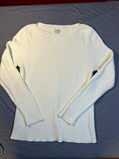 L.L.Bean Women  s Ivory 100 Cotton Cable Knit Crew Neck Long Sleeve Sweater L