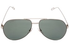 Cartier Sunglasses Aviator Pilot CT0110S 004 60mm Silver Green Double C D cor