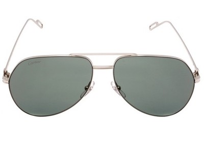 Cartier Sunglasses Aviator Pilot CT0110S 004 60mm Silver Green Double C Décor