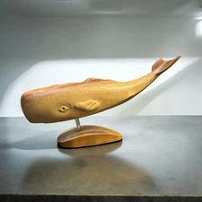 VTG Sperm Whale myrtle wood carving sculpture by DeLoss Oregon cave junction