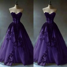 Gothic Purple Black Wedding Dresses Strapless Lace Applique Vintage Bridal Gowns