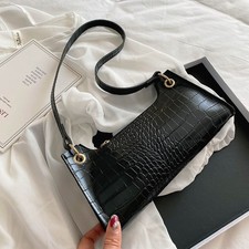 Women s French-Inspired Chain Underarm Baguette Shoulder Bag Textured Purse