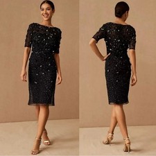 BHLDN x Adrianna Papell Petaluma Sequin Beaded Dress Navy Blue Size 10
